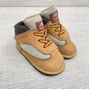 Timberland Infant Baby Boots Tan Leather Lace Up Hook‎ and Loop Sz 4